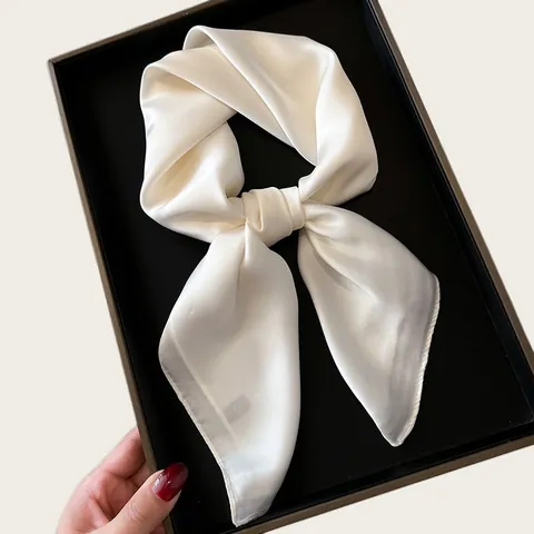 Women Elegant Solid Color Satin Scarf Silk Like Square Neck Scarf Printed Soft Smooth Headscarf Fashion Hair Accessories For Ladies Daily Wear