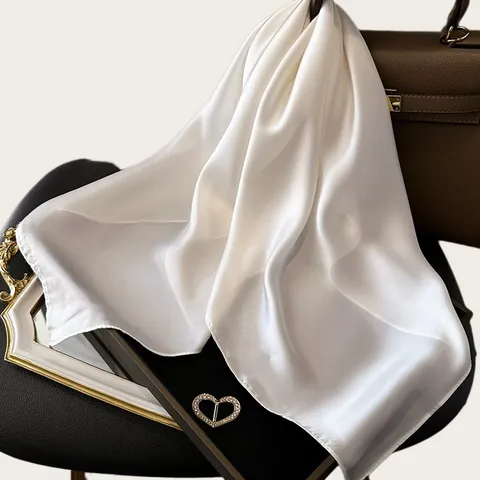 Women Elegant Solid Color Satin Scarf Silk Like Square Neck Scarf Printed Soft Smooth Headscarf Fashion Hair Accessories For Ladies Daily Wear