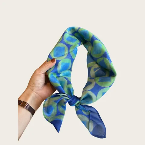 Women Cotton Printed Silk Scarf Simple Geometric Blue Small Square Neck Scarf Versatile Shawl Bandana For Summer Spring Retro Floral Head Scarf