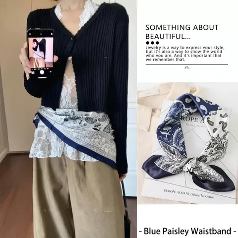 Sciarpa Paisley in Raso di Poliestere Stile Vintage Francese per Donna Foulard di Lusso da Vita Testa Collo Quadrata