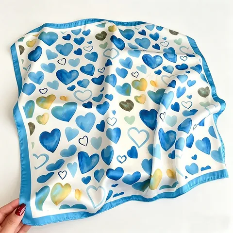 Foulard Quadrato in Satin con Stampa a Cuore da Donna 70cm Poliestere Simil Seta Foulard Collo Testa Decorativo Donna