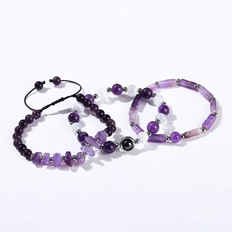 Natürliches Amethyst Perlenarmband Für Damen Handgefertigt Gewebt Edelstahl Lila Kristallsplitter Unregelmäßiges Steinarmband Ins Stil Modeschmuck Geschenk