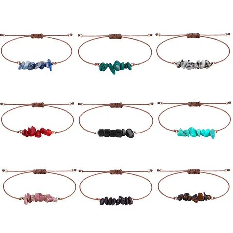 Pulsera de Cordón Encerado Tejida a Mano Bohemia para Mujer Piedra Natural Triturada Irregular Ajustable Joyería de Estilo Étnico de Playa
