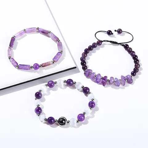 Natürliches Amethyst Perlenarmband Für Damen Handgefertigt Gewebt Edelstahl Lila Kristallsplitter Unregelmäßiges Steinarmband Ins Stil Modeschmuck Geschenk