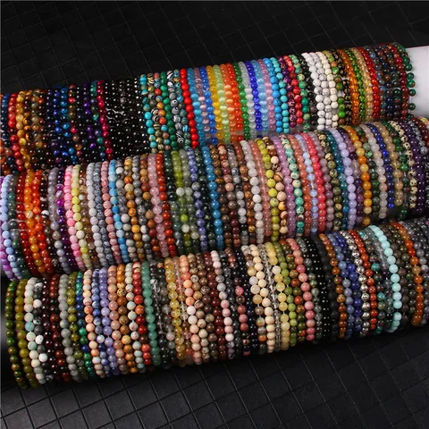 Natural Stone Beaded Bracelet Tiger Eye Malachite Cat's Eye Round Beads Elastic Handmade Jewelry For Men Women Daily Accessory
