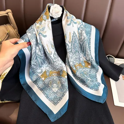 Womens Fashion Square Scarf Satin Imitation Silk Floral Paisley Print Neck Scarf Daily Commuting Sun Protection Head Scarf