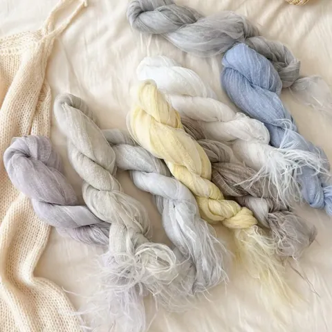 Women Elegant Solid Color Satin Scarf Thin Breathable Sunscreen Shawl Tassels Cotton Blend Neck Guard Scarf Summer Beach
