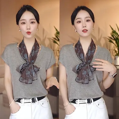 Women Fashion Thin Polyester Long Scarf Xili Yarn Printed Ribbon Elegant Floral Paisley Polka Dot Neck Guard Scarf Accessory