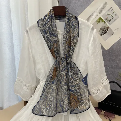 Sciarpa a Nastro in Poliestere con Stampa Paisley Vintage per Donna Stile Cinese con Motivo Floreale Sciarpa Lunga e Stretta
