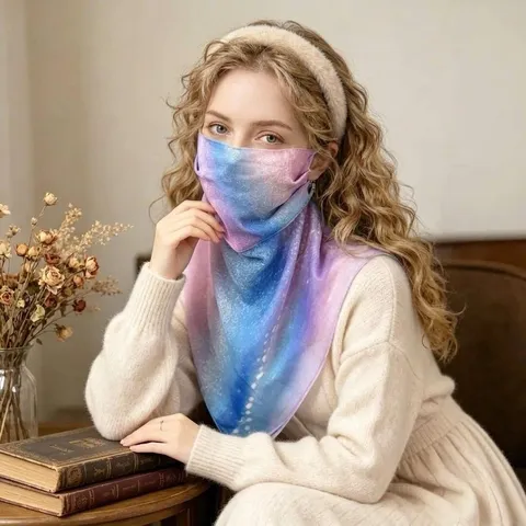 Women Sun Protection Face Mask Scarf Microfiber Breathable UV Protection Magnetic Buckle Neck Gaiter Floral Gradient Scarf