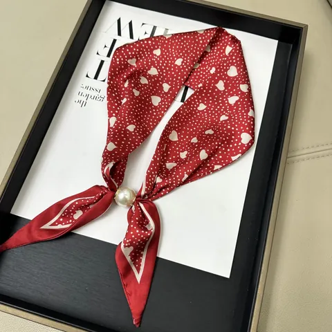 Sciarpa Sottile in Satene Stampata Vintage da Donna Elegante Foulard con Fibbia Magnetica di Perla Accessori Moda