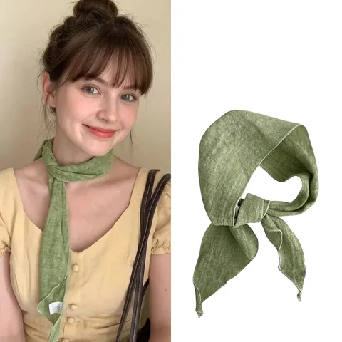 Japanese Minimalist Ramie Linen Skinny Scarf For Women Solid Color Summer Sun Protection Neck Scarf Thin Bandana Ribbon Accessory