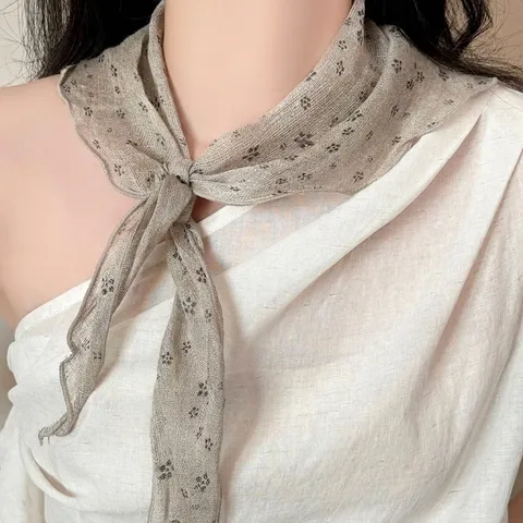 Japanese Vintage Pure Linen Floral Scarf For Women Triangle Headscarf Neck Wrap Retro Scarf Waist Accessory For Skirts