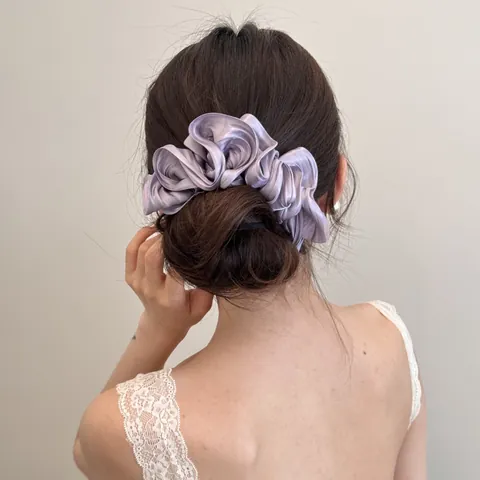 Parelmoer Gelaagde Satijnen Haarelastiekjes Elegant Effen Kleur Grote Scrunchies Voor Dames Ponytail Accessoires Koreaanse Stijl