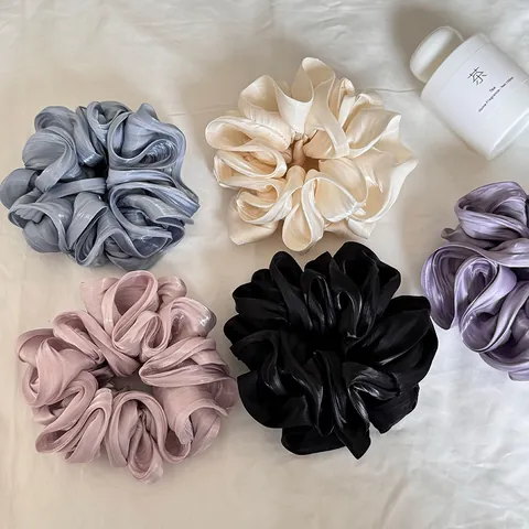 Parelmoer Gelaagde Satijnen Haarelastiekjes Elegant Effen Kleur Grote Scrunchies Voor Dames Ponytail Accessoires Koreaanse Stijl