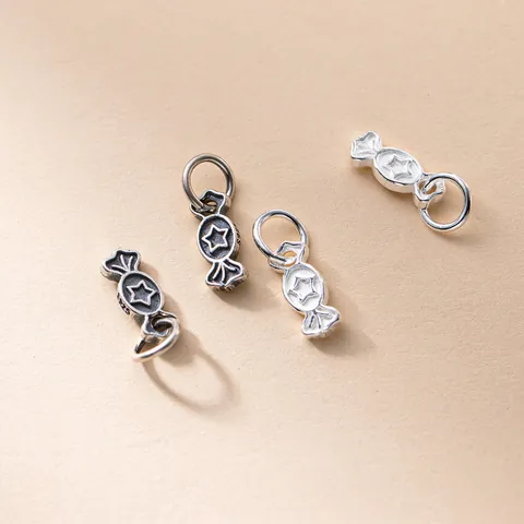 925 Argento Sterling Stella Caramella Forma Ciondolo Charm Per Fai Da Te Bracciale Collana Fatto A Mano Gioielli Componenti