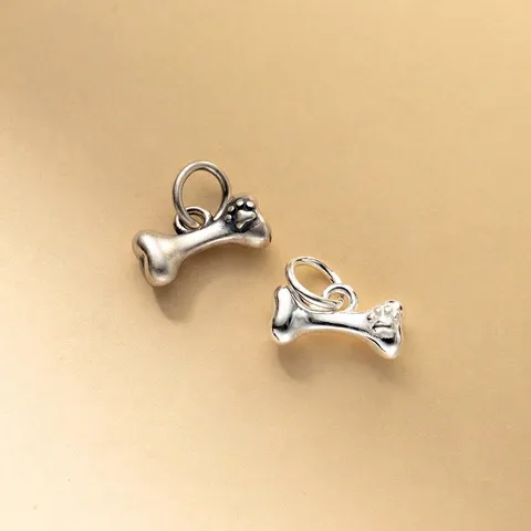 925 Sterling Silver Bone Paw Print Charm Pendant For DIY Jewelry Making Oxidized Vintage Antique Animal Accessory Gift