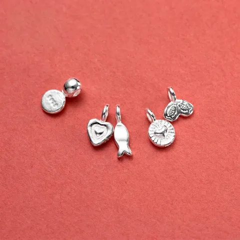 925 Sterling Silver Mini Heart Fish Tail Pendant Charm Handmade DIY Braided Rope Bracelet Jewelry Material Accessory