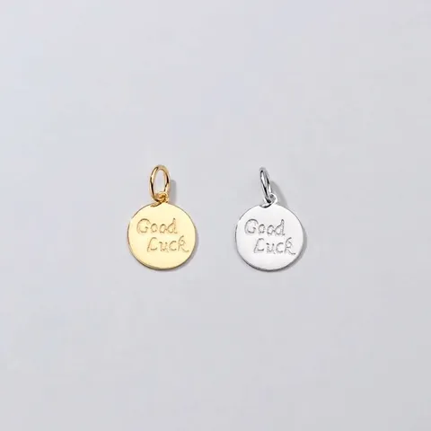 S925 Argento Sterling Good Luck Ciondolo a Moneta Inciso Disco Tondo per Creazione Gioielli Fai da Te Ciondolo Solo (Senza Catena)