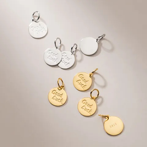 S925 Argento Sterling Good Luck Ciondolo a Moneta Inciso Disco Tondo per Creazione Gioielli Fai da Te Ciondolo Solo (Senza Catena)