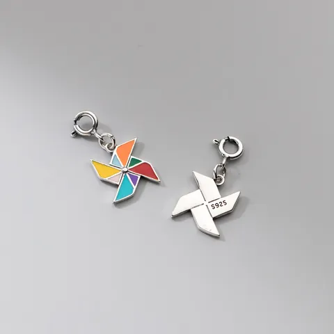 925 Sterling Silver Vintage Colorful Enamel Windmill Pendant Charm Only Without Chain Retro Handmade Craft Jewelry Pendant For DIY Necklace Bracelet Making Women Men Gift