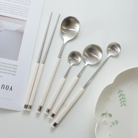 Nordic 304 Stainless Steel Cutlery Cream White Handle Elegant Tableware For Dinner Steak Dessert Home Kitchen Dining Accessory