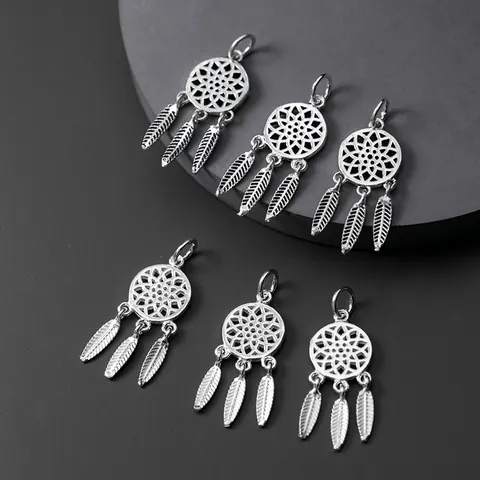 925 Sterling Silver Dreamcatcher Pendant Only Without Chain Retro Hollow Flower Feather Tassel Thai Silver Pendants DIY Jewelry Findings Accessories