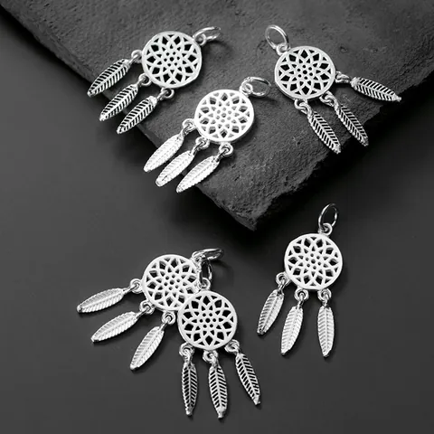 925 Sterling Silver Dreamcatcher Pendant Only Without Chain Retro Hollow Flower Feather Tassel Thai Silver Pendants DIY Jewelry Findings Accessories