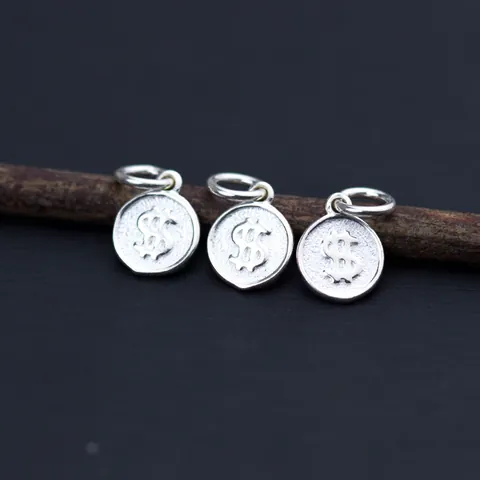 S925 Sterling Silver Dollar Sign Round Plate Pendant Minimalist DIY Jewelry Making Findings Charm For Bracelet Necklace Unisex