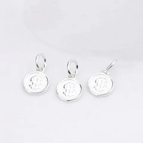 S925 Sterling Silver Dollar Sign Round Plate Pendant Minimalist DIY Jewelry Making Findings Charm For Bracelet Necklace Unisex