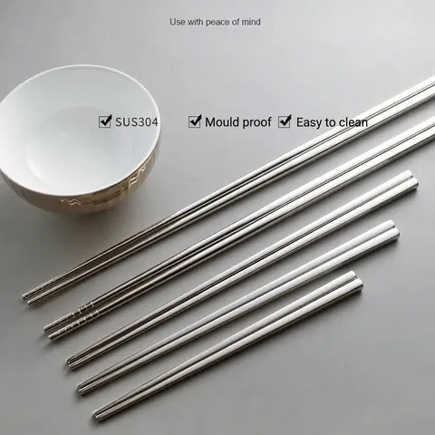 304 Stainless Steel Chopsticks Extra Long Cooking Frying Chopsticks Non-Slip Heat Resistant Reusable Metal Chopsticks For Kitchen Home