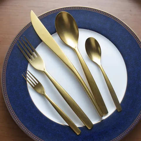Japanese Retro Stainless Steel Gold Cutlery Set Matte Finish Long Handle Steak Knife Dinner Fork Spoon Dessert Fork Coffee Spoon For Kitchen Dining
