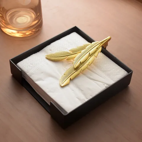 Danish Style Stainless Steel Square Napkin Holder Feather Ginkgo Leaf Weight Table Tissue Organizer For Restaurant Hotel