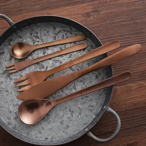Retro Rose Gold 304 Stainless Steel Willow Leaf Flatware Dessert Coffee Spoon Cake Fork Steak Dinner Knife Cutlery Set