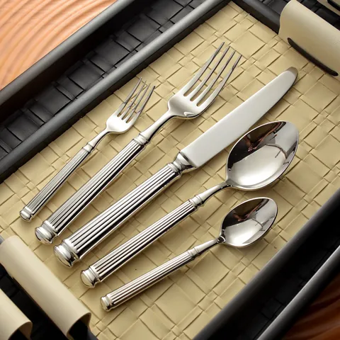 304 Stainless Steel Cutlery Set Roman Column Handle Steak Knife Dinner Fork Spoon Mirror Polished Western Tableware Home Restaurant