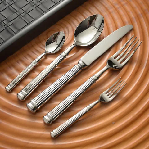 304 Stainless Steel Cutlery Set Roman Column Handle Steak Knife Dinner Fork Spoon Mirror Polished Western Tableware Home Restaurant