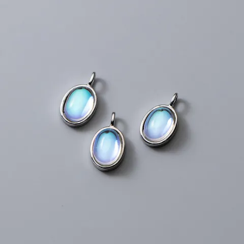 925 Sterlingsilber Galvanisiert Eingelegt Blau Mondstein Katzenauge Edelstein Geometrisch Anhänger Charme Für DIY Handgefertigt Armband Kette Schmuckherstellung Basteln Zubehör