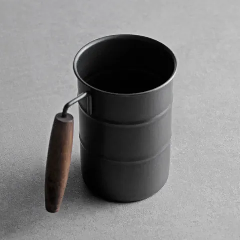 Tasse à Café en Acier Inoxydable 304 Avec Poignée en Bois Rétro Noir Mat Tasse de Camping pour Extérieur Bière Lait