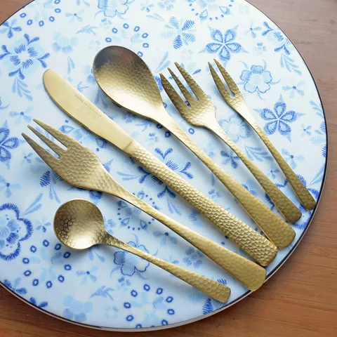 304 Stainless Steel Hammered Gold Cutlery Retro Western Dinnerware Steak Knife Fork Spoon Dessert Tableware Utensils