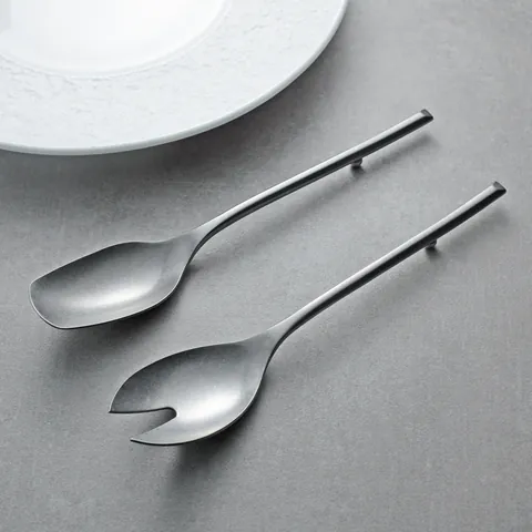 304 Stainless Steel Serving Spoon Matte Finish Long Handle Public Spoon Buffet Salad Fork Restaurant Tableware