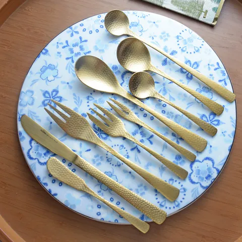304 Stainless Steel Hammered Gold Cutlery Retro Western Dinnerware Steak Knife Fork Spoon Dessert Tableware Utensils