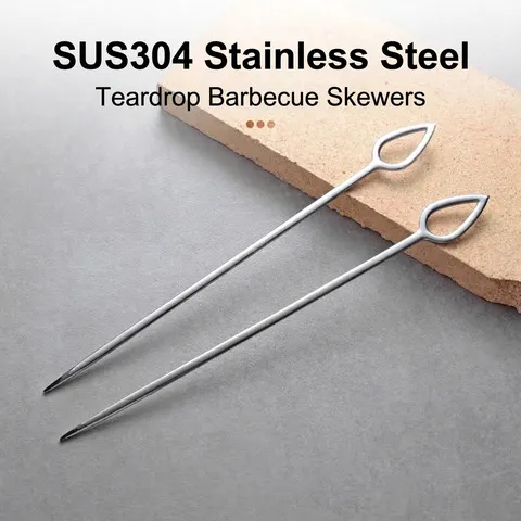 304 Stainless Steel BBQ Skewers Water Drop Hollow Handle Mirror Polished Barbecue Pins For Outdoor Camping Grilling Reusable Metal Skewers