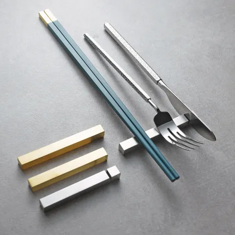 304 Stainless Steel Chopstick Rest Spoon Holder Knife Rack Tableware Stand Minimalist Modern Brushed Metal Spoon Support For Wedding Banquet Home Kitchen