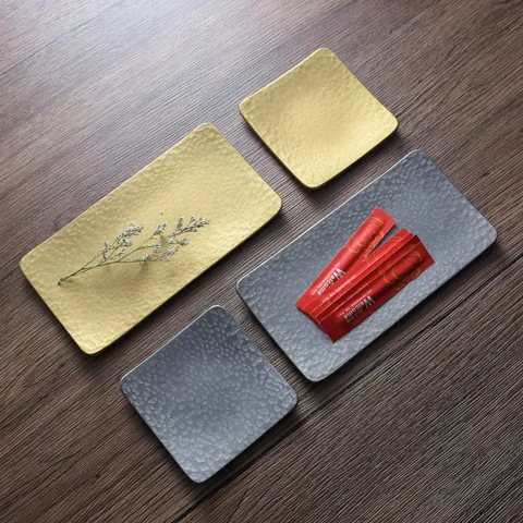 Plato de Aperitivos Japonés de Acero Inoxidable 304 Martillado Bandeja de Sushi Rectangular Cuadrada de Metal Estilo Industrial