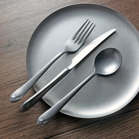 304 Stainless Steel Snowflake Sand Vintage Cutlery Steak Knife Fork Spoon Matte Silver Dinnerware For Restaurant Home