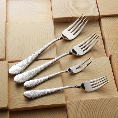 304 Stainless Steel Hammered Finish Dinner Fork Mirror Polished Dessert Fork For Afternoon Tea Cake Fruit Small Fork Modern Tableware