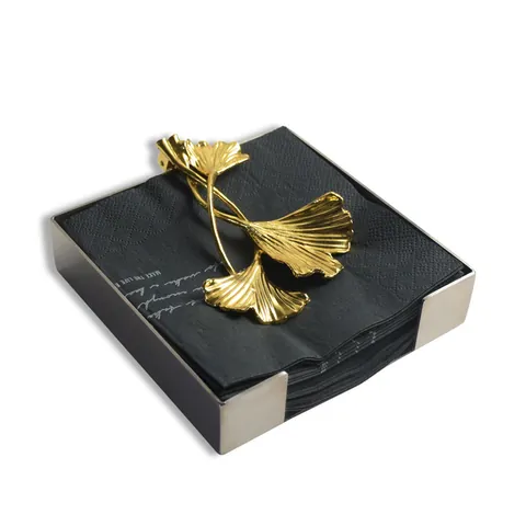 Scandinavian Stainless Steel Ginkgo Leaf Napkin Holder Square Desktop Paperweight Stand Dining Table Decor Restaurant Home