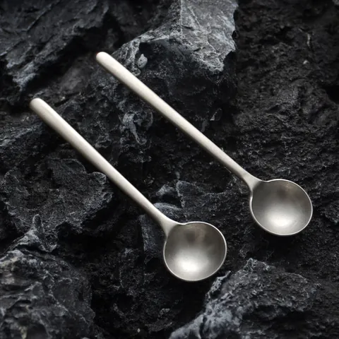 Japanese Retro Handcrafted 304 Stainless Steel Coffee Stirring Spoon Long Handle Matte Stone Wash Dessert Tea Stirrer Tableware