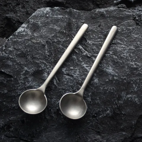 Japanese Retro Handcrafted 304 Stainless Steel Coffee Stirring Spoon Long Handle Matte Stone Wash Dessert Tea Stirrer Tableware