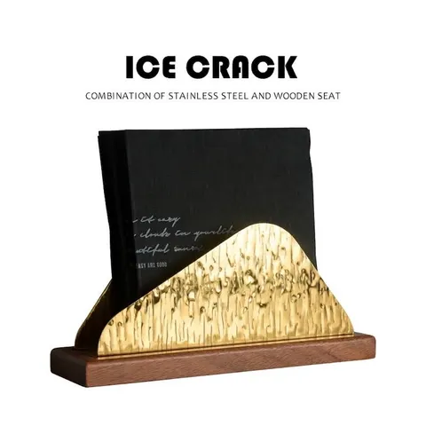 Nordic Stainless Steel Napkin Holder With Solid Wood Base Modern Ice Crack Pattern Decorative Tissue Stand For Table